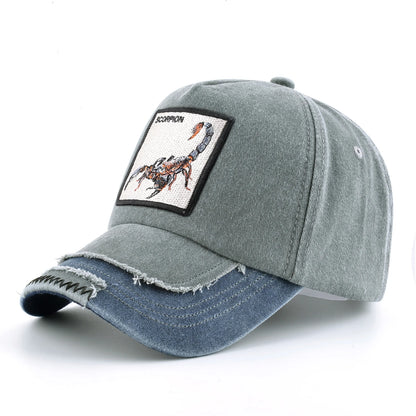 Vintage Denim Baseball Cap With Embroidery Animals