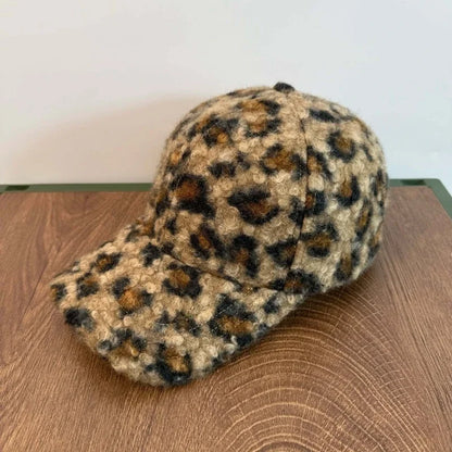 Leopard Print Plush Baseball Cap Unisex Warm Head Hat