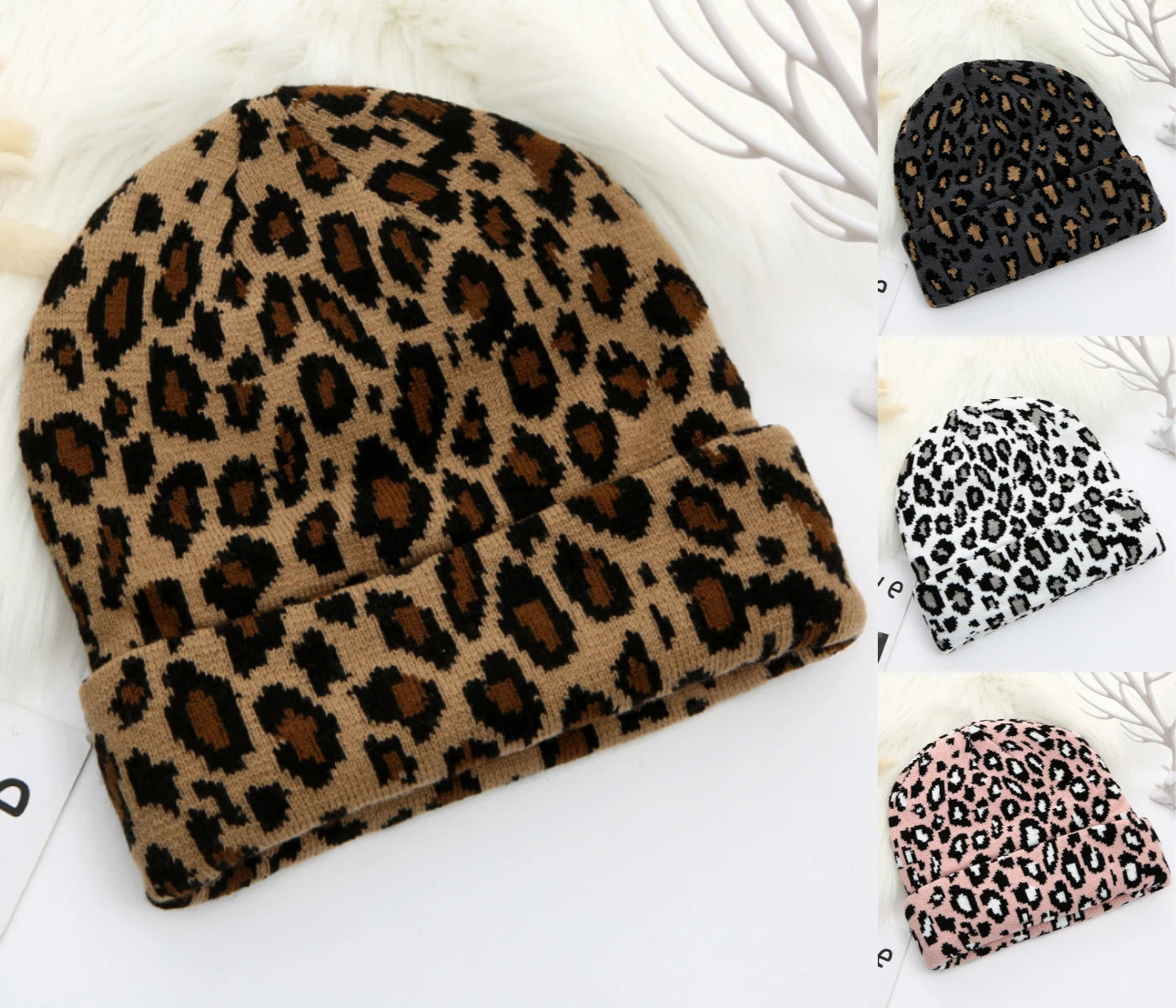 Leopard Print Jacquard Brimless Hat Unisex