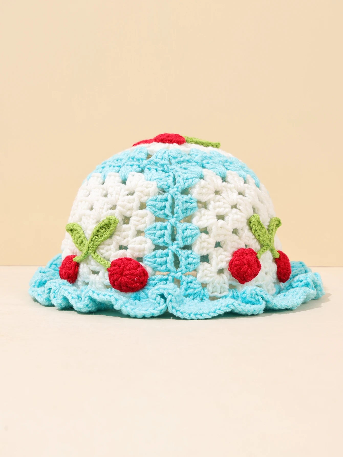 Retro Cherry Handmade Crochet Bucket Hat