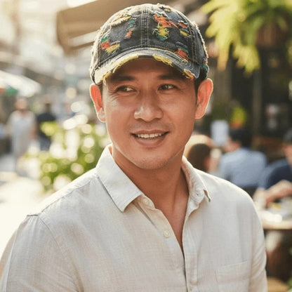 Adjustable Frayed Denim Baseball Cap