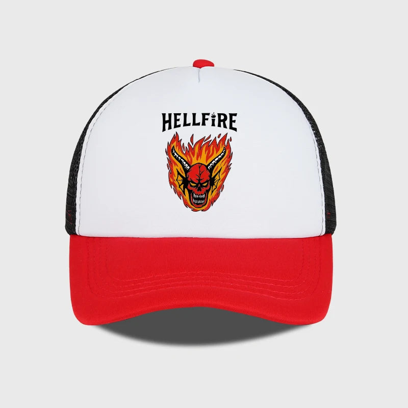 Hellfire Demon Flame Skull Print Baseball Cap Retro Streetwear Fashion