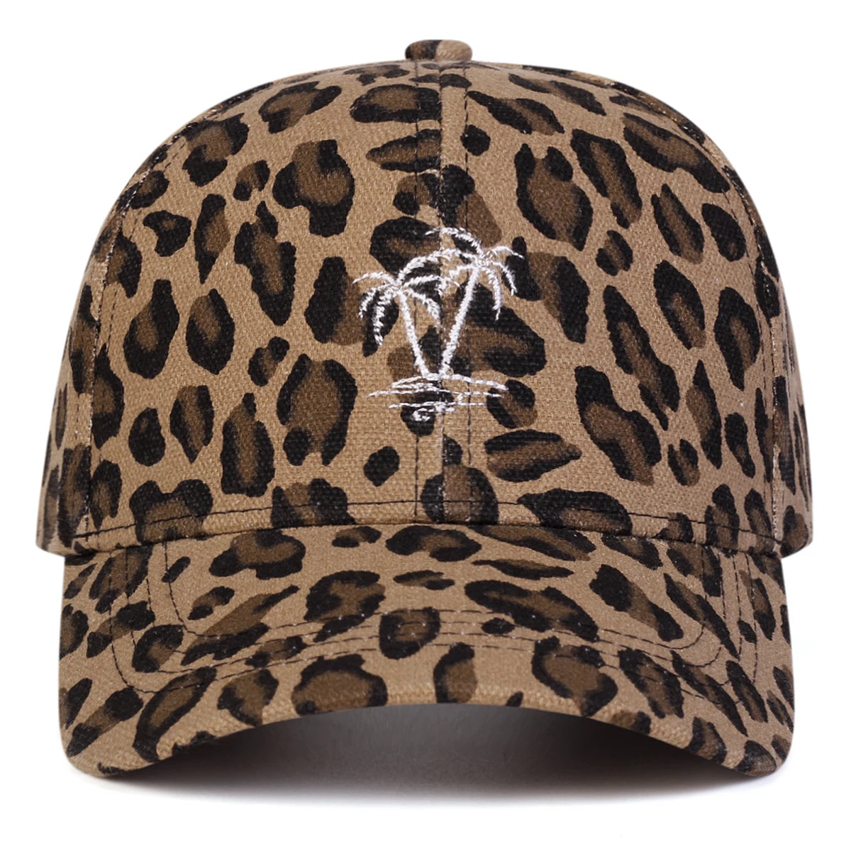 Unisex Coconut Tree Embroidery Leopard Print Baseball Caps