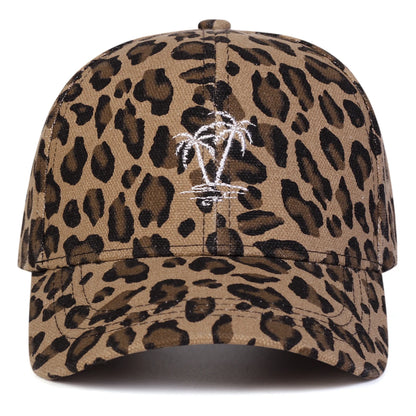 Unisex Coconut Tree Embroidery Leopard Print Baseball Caps