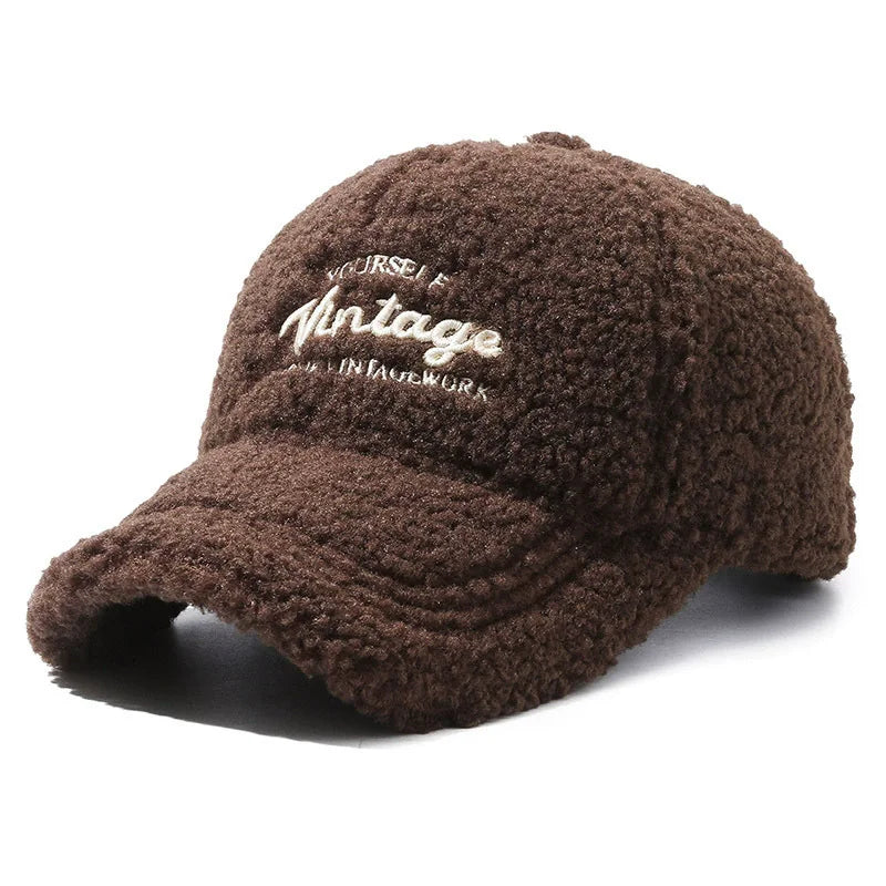 Trendy Warm Lambswool Baseball Caps Windproof Women Hats