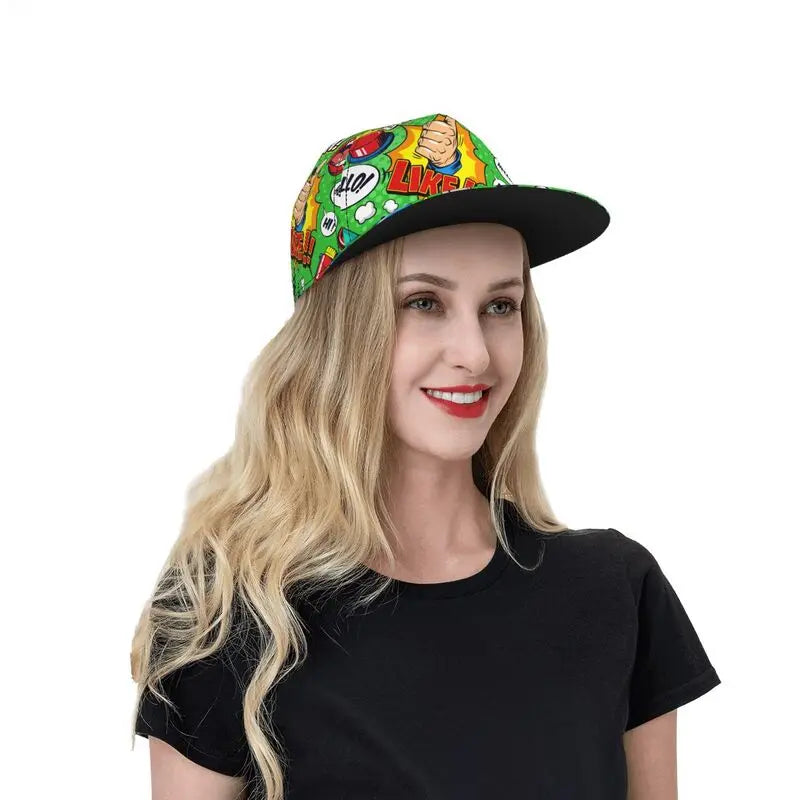 American Pop Art Comic Book Snapback Hat Flat Bill Hat Baseball Caps Adjustable Flat Brim Hip Hop Hats