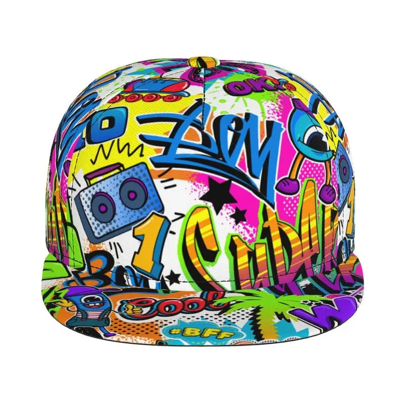 Hip Hop Street Graffiti Snapback Hat Flat Bill Hat Sports Street Graffiti Adjustable Flat Brim Sun Cap
