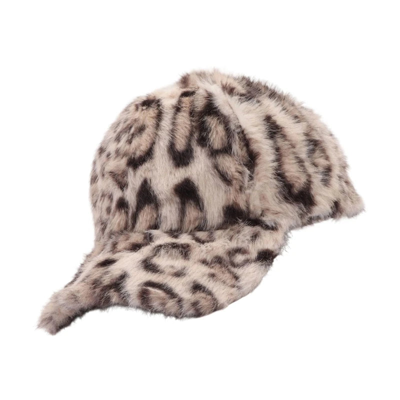 Leopard Pattern Baseball Hat Soft Warm Winter Plush Hat