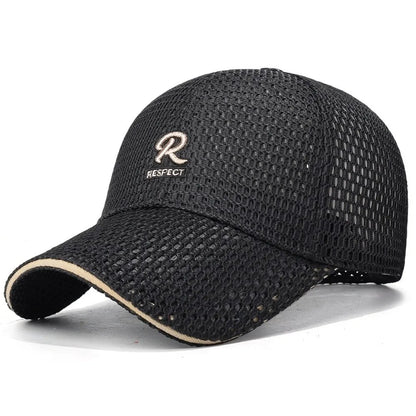 R Letter Embroidery Full Mesh Baseball Cap