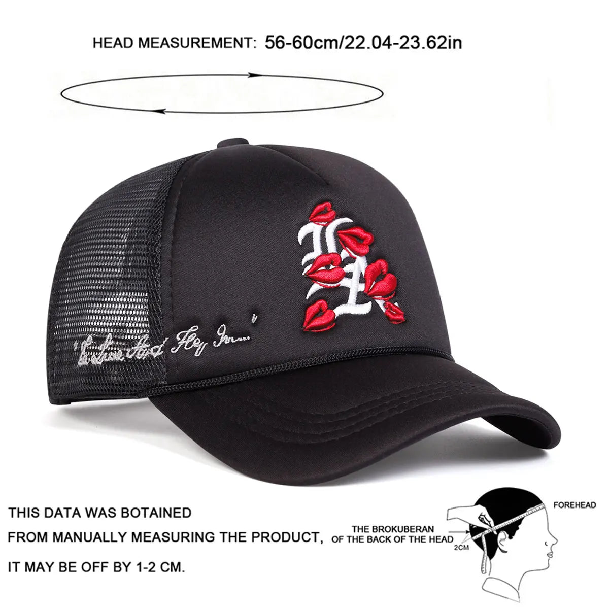 Unisex Lips Letter Embroidery Baseball Net Caps Spring and Summer Outdoor