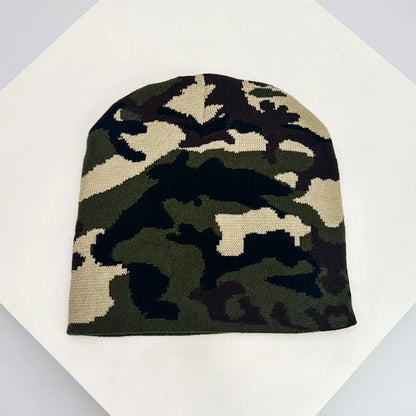New European Style Camouflage Color Block Knitted Hats