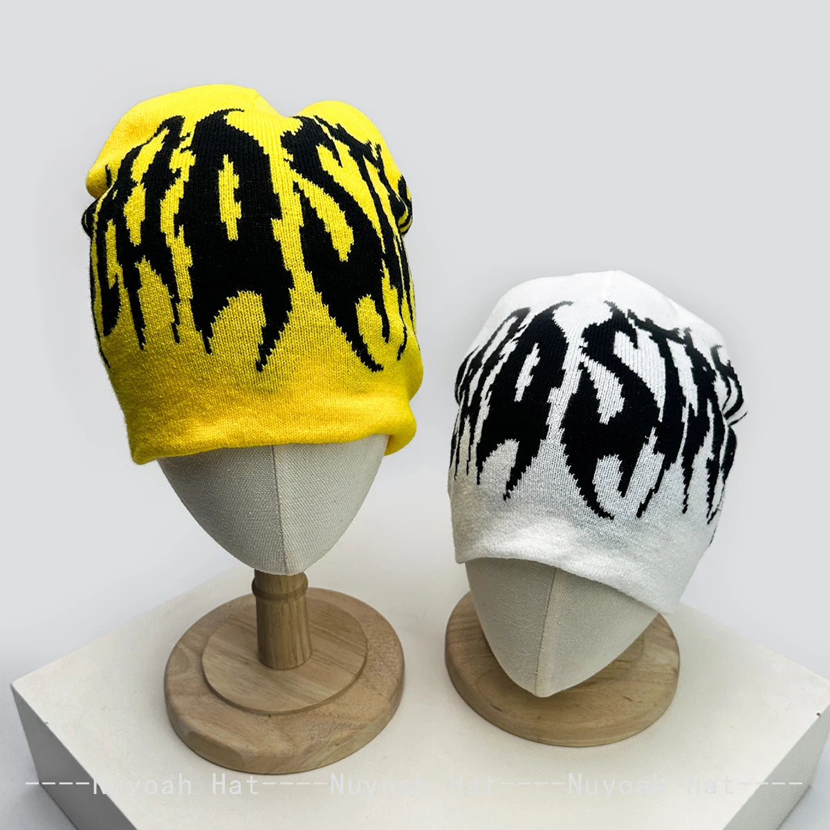 New Men Women Street Jacquard Flame Letters Knitted Hats