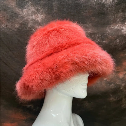 New Luxury Warm Faux Fur Bucket Hats Women
