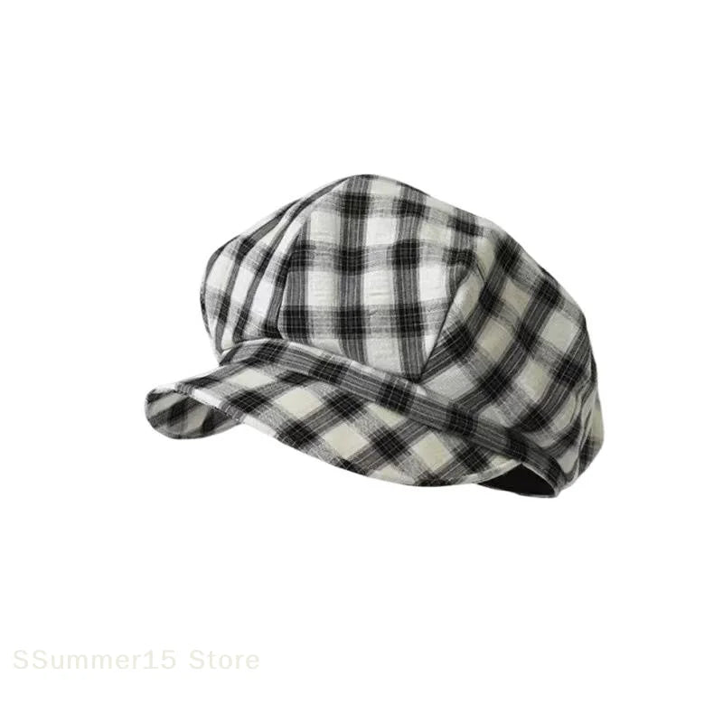 Retro Plaid Beret Hat For Women