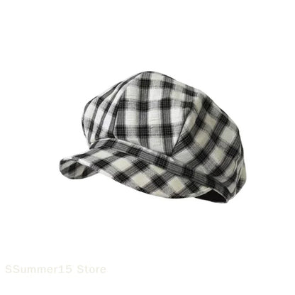 Retro Plaid Beret Hat For Women