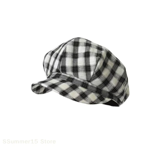 Retro Plaid Beret Hat For Women