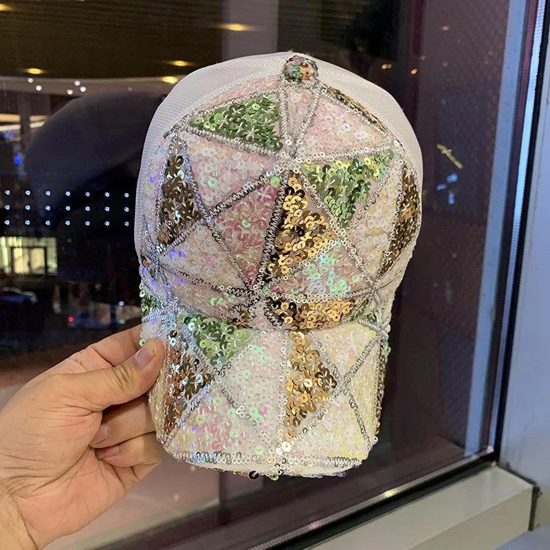 Four Seasons Mesh Sequined Hat Female Korean Baseball Cap