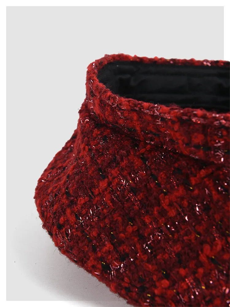 Red Beret Women Autumn Winter New British Retro Tweed Berets French