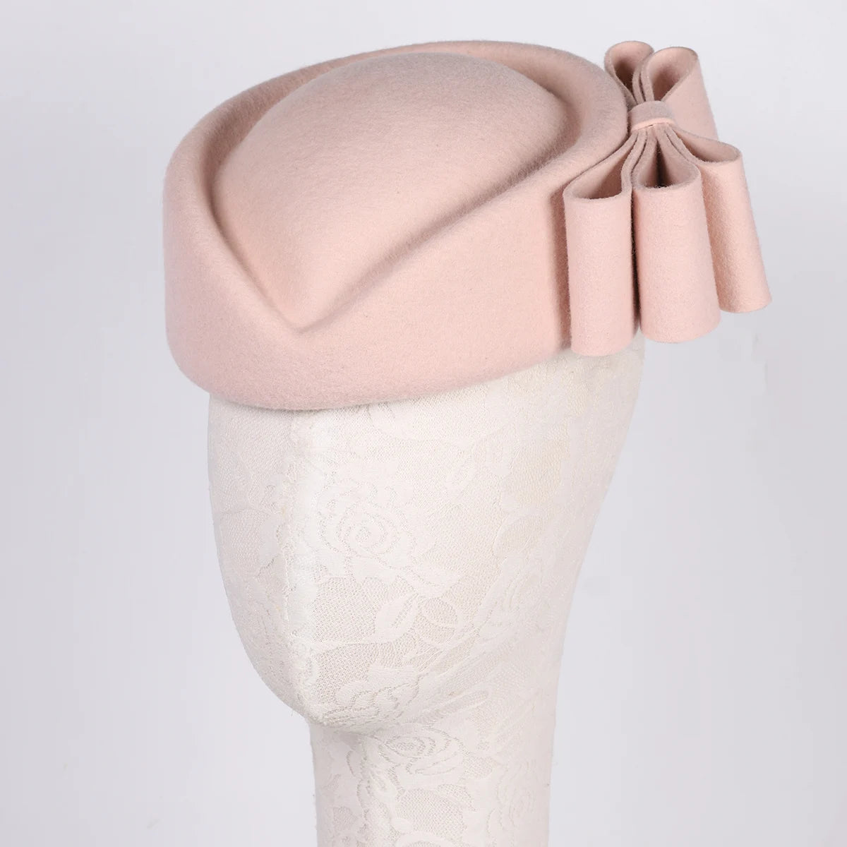 Winter Pink Wool Fascinator French Beret Bowler Hats With Bowknot Elegant Wedding