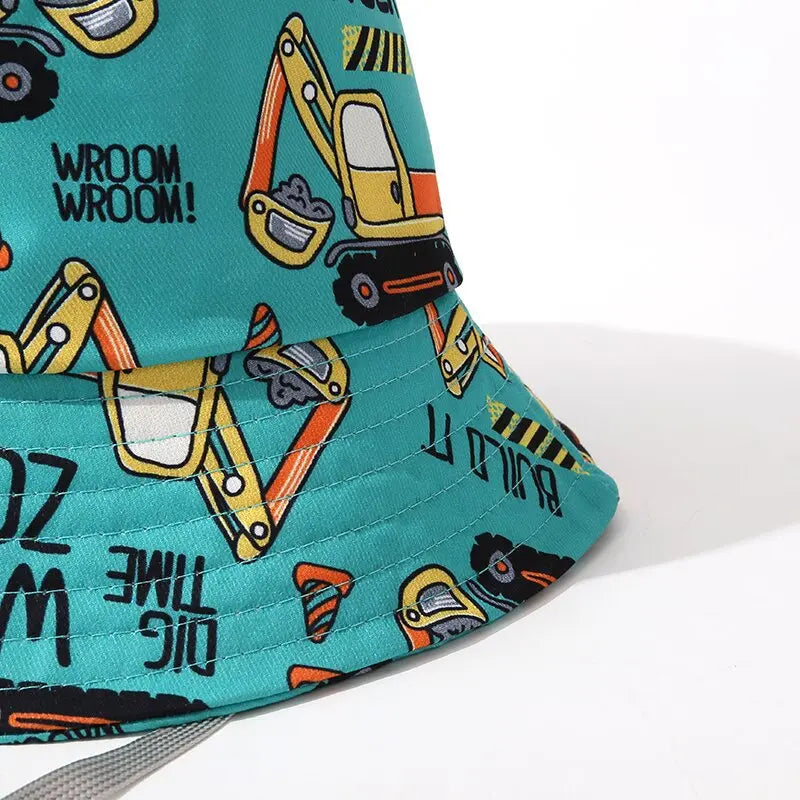 Kids' Fisherman Hat Summer Cute Cartoon Excavator Print Playful Bucket Hat