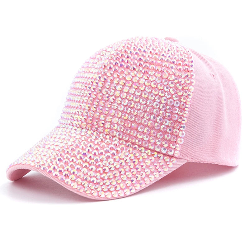Women Diamond Inlay Cap Simple Plain Baseball Cap Female