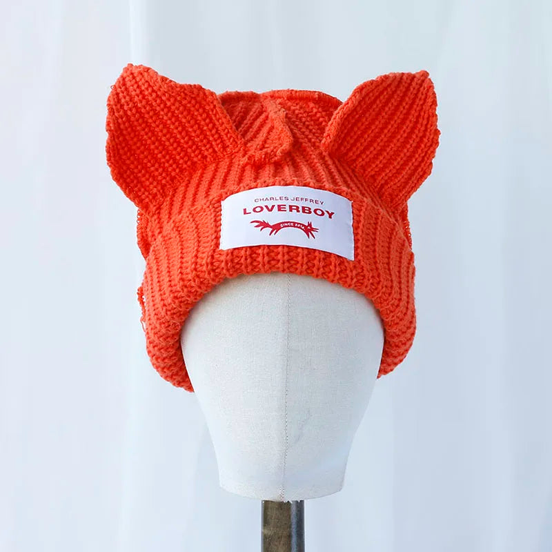 Lover Boy Cat Ear Knit Hat Solid Warm Pig Ear Woolen Hat