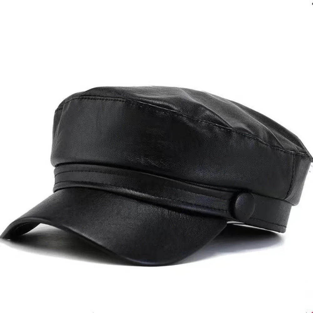 Fashion PU Leather Berets Solid Color Leisure Sun Hats
