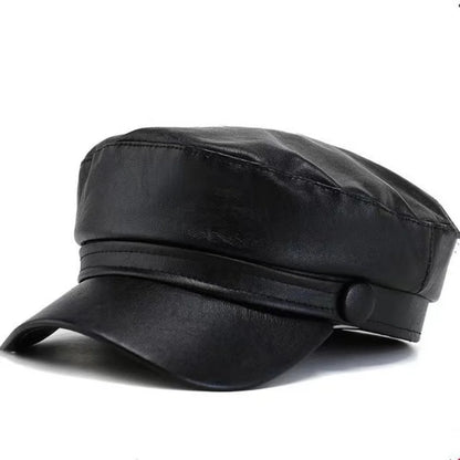 Fashion PU Leather Berets Solid Color Leisure Sun Hats