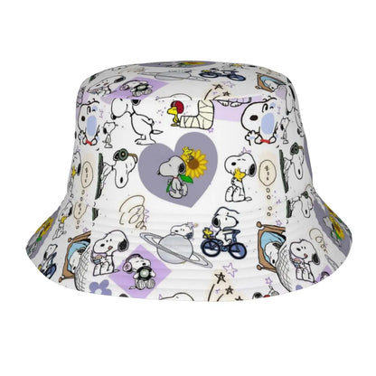 Trendy Snoopys Dog Bucket Hats Women Men Outdoor Sports Cartoon Heart Fishing