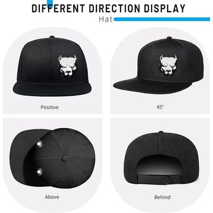 Flat Bill Hats For Men Snapback Snap Backpack Hat For Boy Wide Brim Pitbull Lids Black Baseball Cap