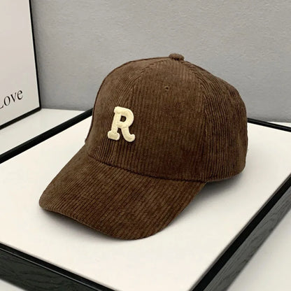Fashion Corduroy Baseball Cap Ladies Letter R Women