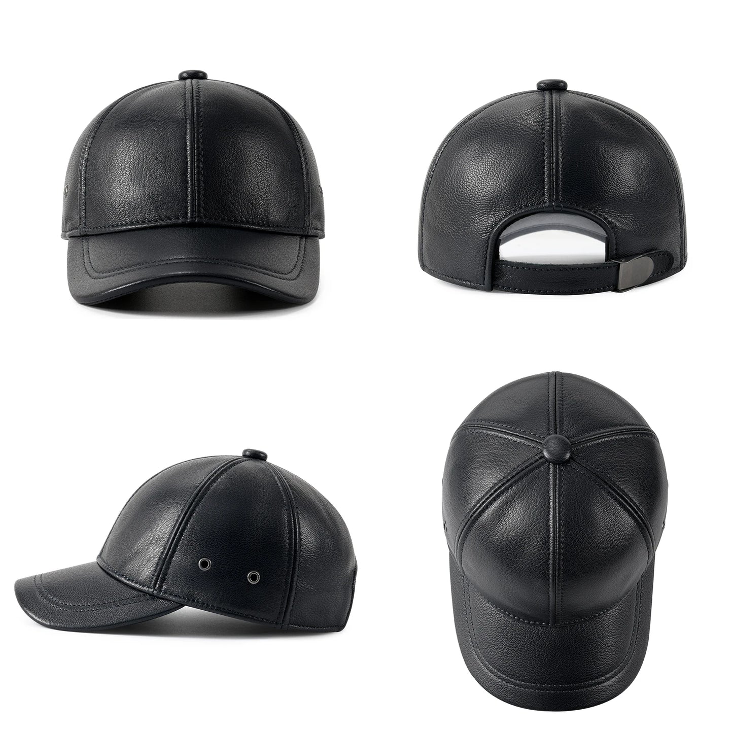 Men's Adjustable Baseball Cap Winter Driving Hunting Fishing Hat Genuine Leather Ivy