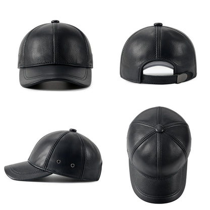 Men's Adjustable Baseball Cap Winter Driving Hunting Fishing Hat Genuine Leather Ivy