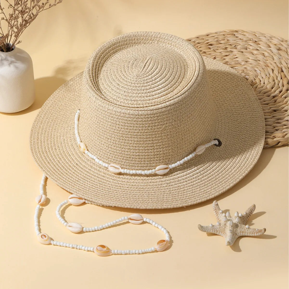 Personalized Trend, Shell Necklace, Straw Hat Spring And Summer