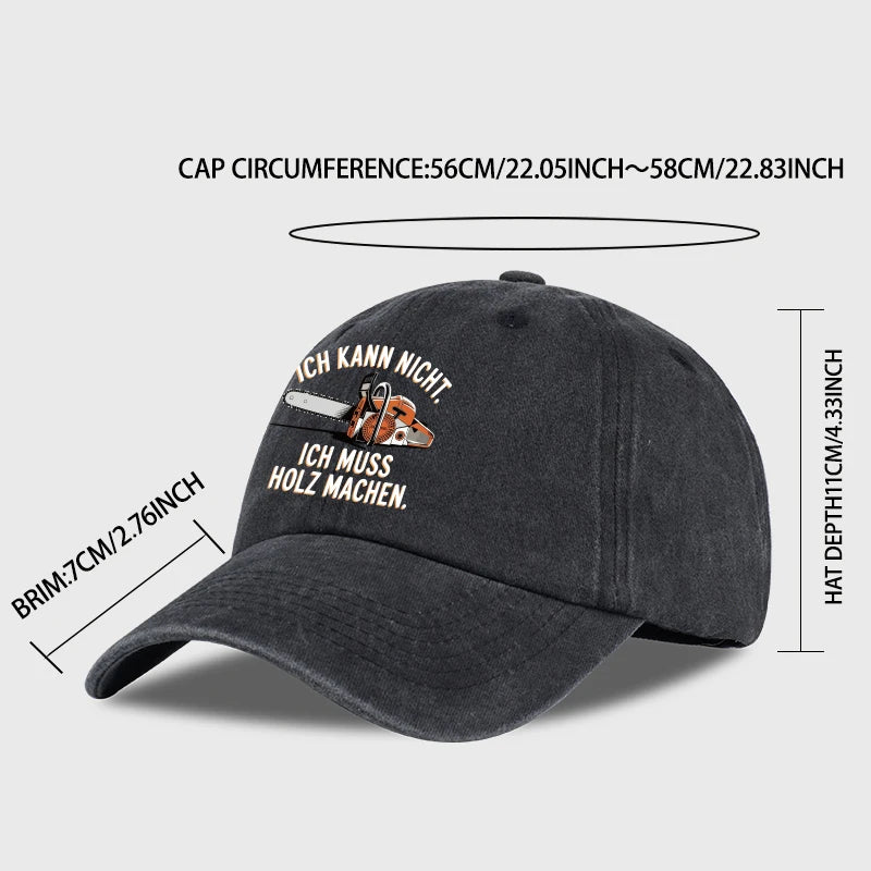 Vintage German Chainsaw Quote Print Washed Baseball Cap