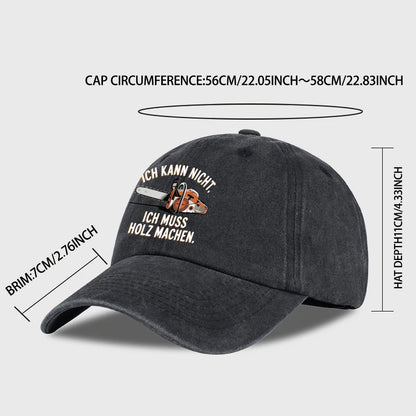 Vintage German Chainsaw Quote Print Washed Baseball Cap