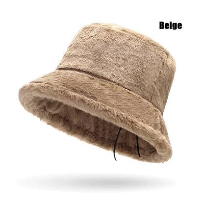 New Autumn And Winter Lady Thick Warm Skin-Friendly Soft Plush Bucket Hat