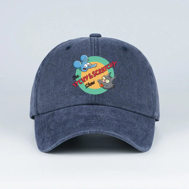 Itchy & Scratchy Show Print Washed Baseball Cap
