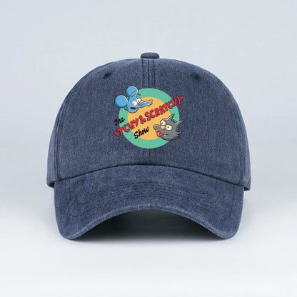 Itchy & Scratchy Show Print Washed Baseball Cap