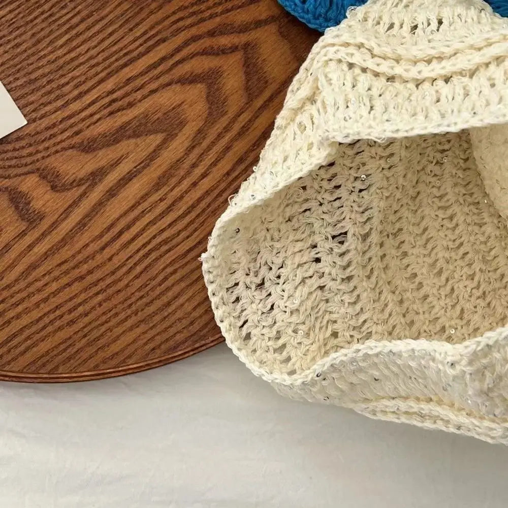Y2k Style Flower Knitted Caps Hand-Woven Hollow Beanies Cap