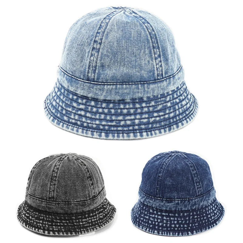 Washed Denim Bucket Hat Women Fisherman's Hat Bucket Hat