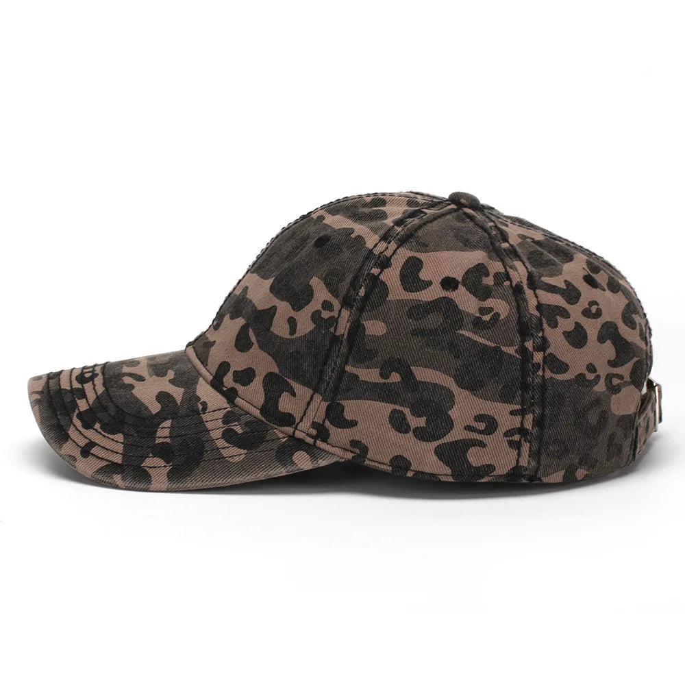 New Spring and Autumn Washed Leopard Print Baseball Cap All Cotton Camouflage Duckbill Cap Fashionable