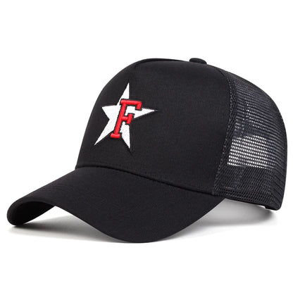 Unisex F Letter Pentagram Embroidery Baseball Net Caps Spring and Summer