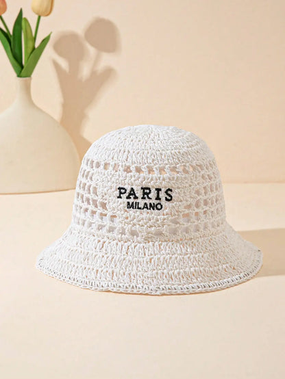 Inverted Triangle Letter Embroidery Handmade Crocheted Straw Hat