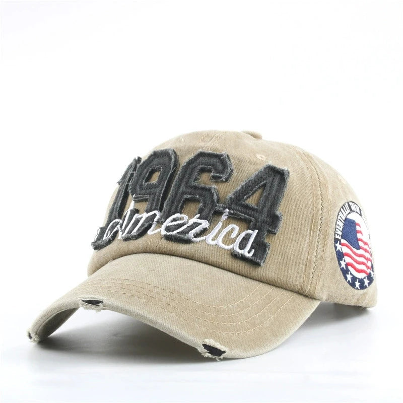 Unisex All Seasons Fashionable Washed Retro Retro Letter 1964 America Baseball Cap