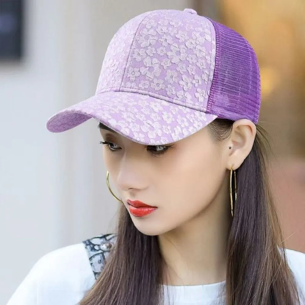 Classic Lace Flower Mesh Cap Adjustable Breathable Baseball Cap