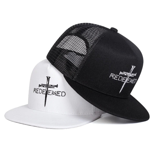 Unisex Redeemed Cross Embroidery Hip-hop Net Hats Spring Summer