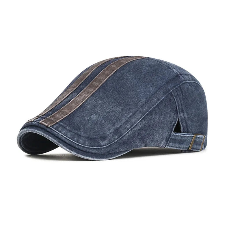 Vintage Men Women's Striped Washed Denim Berets Hats