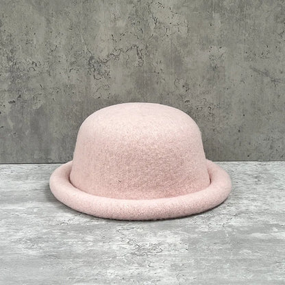 Women Winter Hat Wool Cap Vintage Bucket Bowler Hat