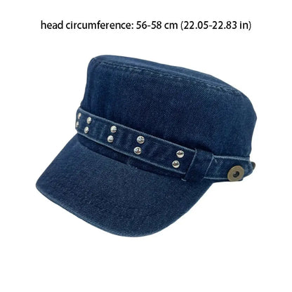 Personality Cloth Rivet Denim Beret Y2k Washed Denim Equestrian Hat